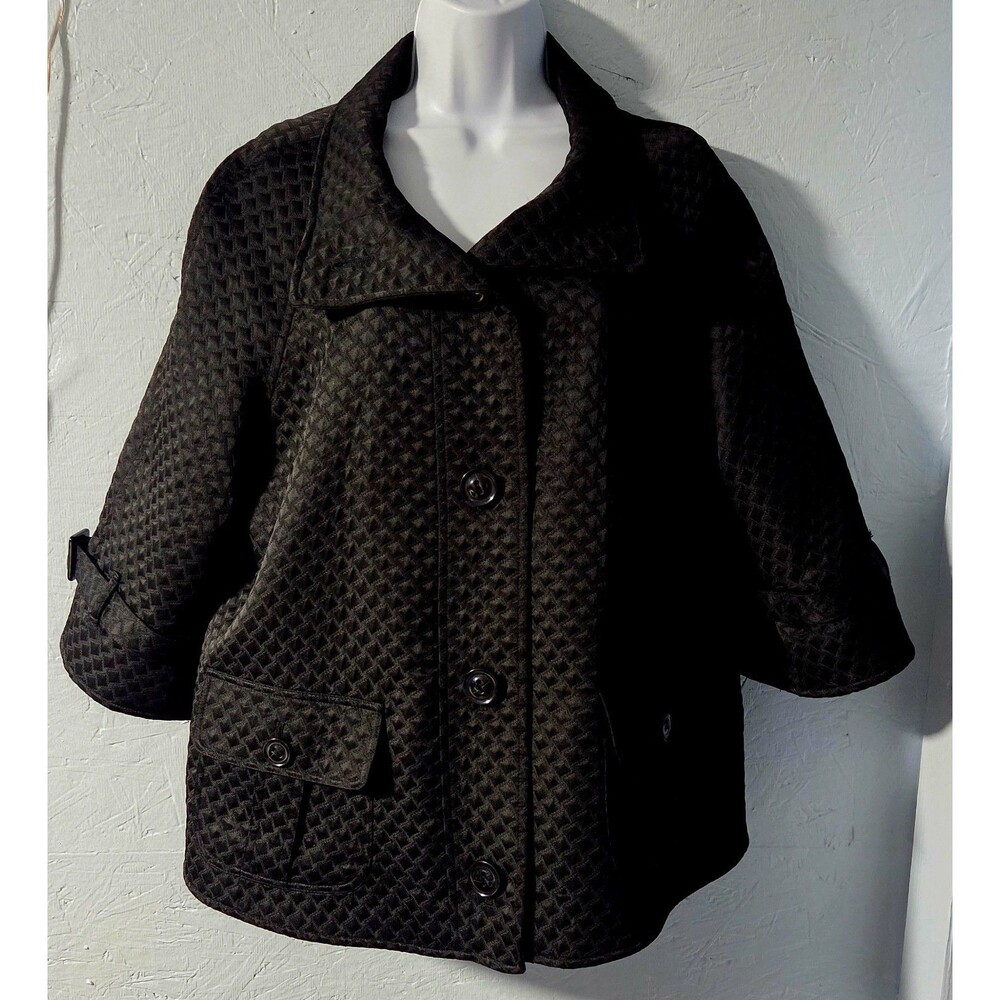 Vintage 90s Elliott Lauren Black 3/4-sleeve Quilted Swing Coat - 14